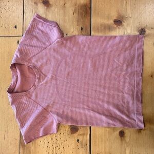 Mauve Pink Ribbed Crew Neck T-Shirt